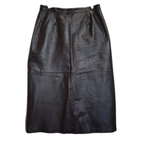 Vintage Lew Magram Chocolate Brown Leather Pencil Maxi Skirt Plus Size 18 Lined - Picture 1 of 4